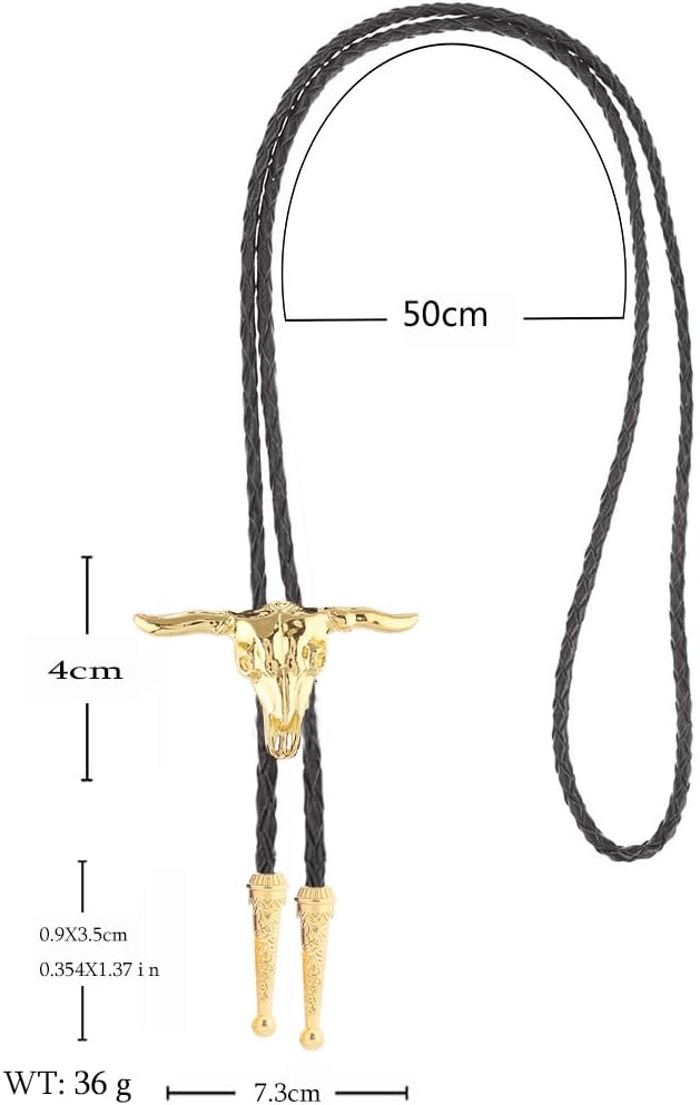 GelConnie Longhorn Bull Bolo Tie for Men Native American Western Cowboy Leather Necktie Bolo Necklace for Women Gold Texas - Image 4