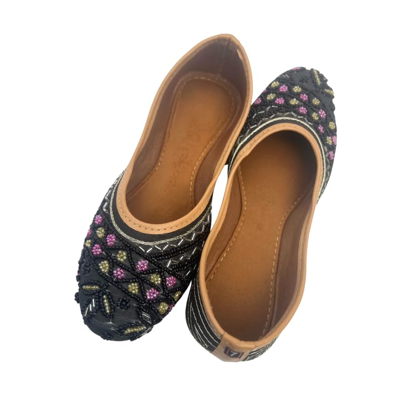 Handcrafted Black Punjabi Jutti for Women | Embroidered Beads & Thread Work Ethnic Footwear | Comfortable & Stylish for Festive & Casual Wear-image-2