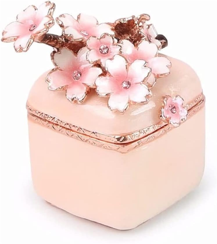 Jewelry Box Small Square Sakura Jewelry Organizer Box Tin Alloy Earrings Ring Storage Box Gift for Women. Jewellry Holder (Color : A, Size : 5x3.2x3.2cm) (A 5x3.2x3.2cm)