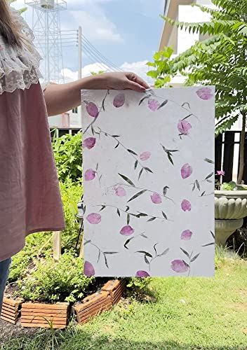 Handmade Thick Natural Flowers Mulberry Paper Large Sheets 20X14 Inches, Painting, Writing Handmade Paper, Decorative Paper, Card Making Paper Diy Craft (Bougainvillea Flowers/Grass) #TOP6