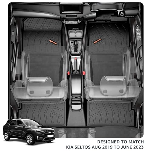 Image of Amazon Basics - 5D Car Floor Mats for Kia Seltos (Aug 2019-Present) | All-Weather Floor Liners | Virgin Polymer | Precision Fit| TPE | Black