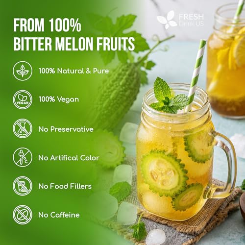Image of FreshDrinkUS, Premium 75 Bitter Melon Tea Bags, 100% Natural & Pure, Herbal Tea, Daily Infusion Botanical, No Sugar, No Caffeine, No Gluten, Vegan. Rich in Antioxidants