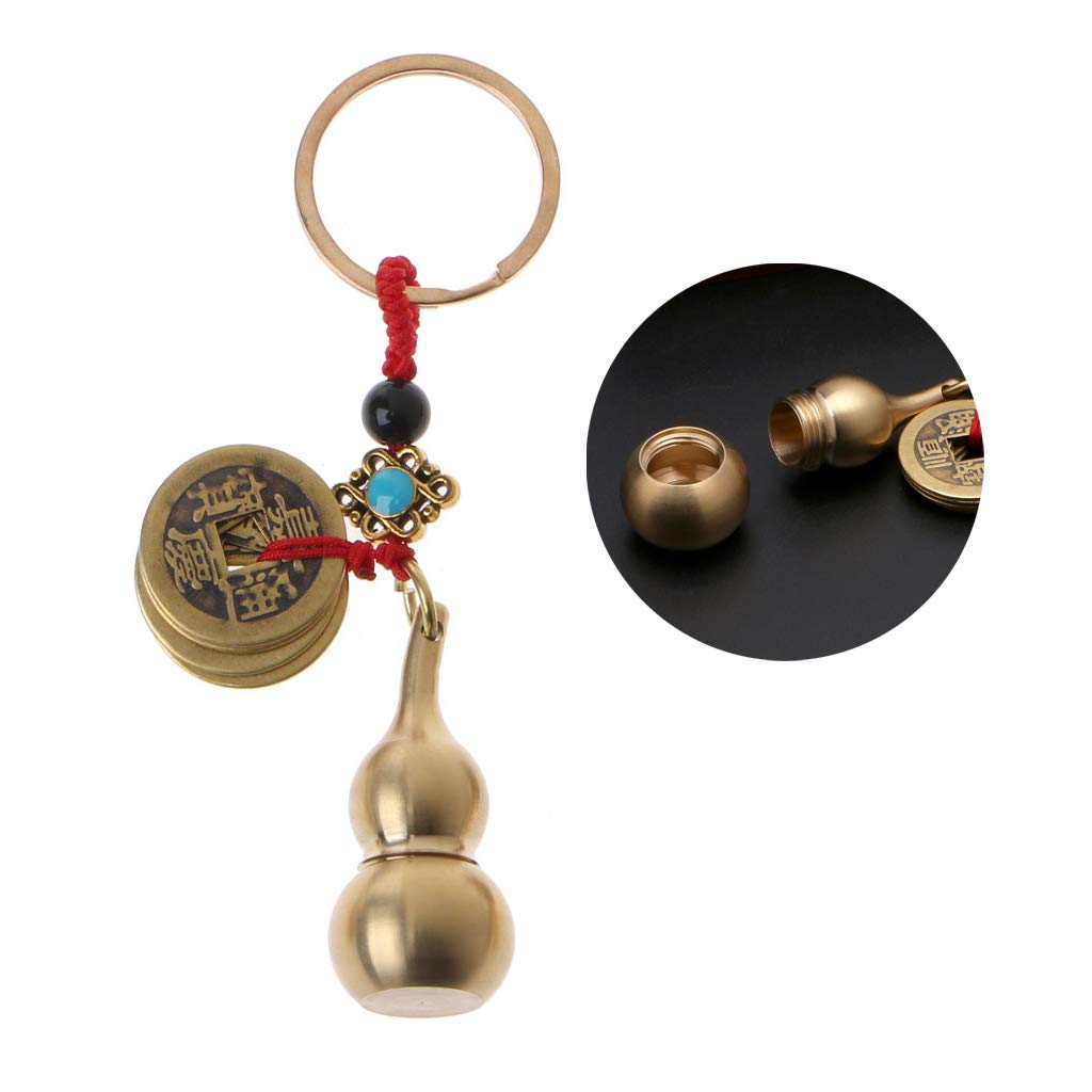 YUYUQUEEN keychain Lucky Gourd Keychain with Feng Shui Coins Brass Calabash Wu Lou Pendant Keychain