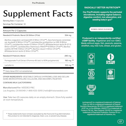 Needed. Expertly-Formulated & Tested Prebiotic & Probiotic for Prenatal, Pregnancy, Breastfeeding, & Postpartum | Balance Mood, Boost Immunity, Healthy Microbiome for Mother & Baby | 60 Capsules - Image 3