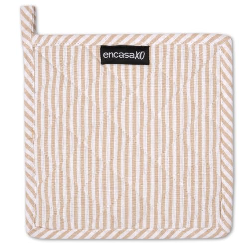 Image of Encasa XO Cotton Pot Holders & Trivets, Heat Resistant Hot Pads Beige | Quilted Eco-Friendly Cotton | Heat Protection | Hot Cookware Surface Protection | Corner Hanging Loop | (Set of 4)