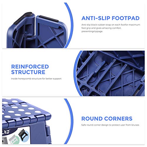 Delxo 18” Folding Step Stool In Royal Blue,1 Pack Premium Heavy Duty Foldable Stool For Adults,Portable Collapsible Plastic Step Stool,Non Slip Folding Stools For Kitchen Bathroom Bedroom #TOP3