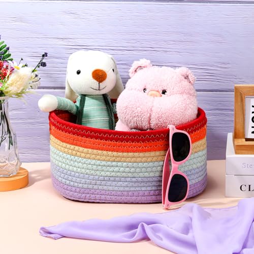Image of Sawysine 6Pcs Colorful Cotton Rope Laundry Hamper, Portable Storage Basket with Handle for Bathroom, Bedroom, Living Room, 12'' x 8'' x 6''