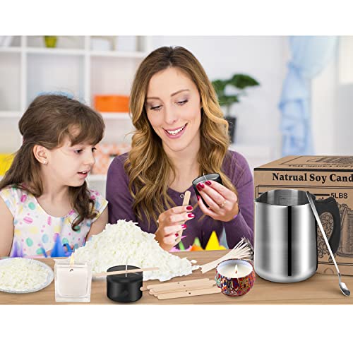 Soy Wax Candle Making Kit Supplies, Natural Candle Wax For Candle Making, Diy Art&Crafts Kit For Adults,Beginner,Kids, Including 5Lbs Soy Wax Flakes, 100 Candle Wick, 10 Centering Devices, Melting Pot #TOP1