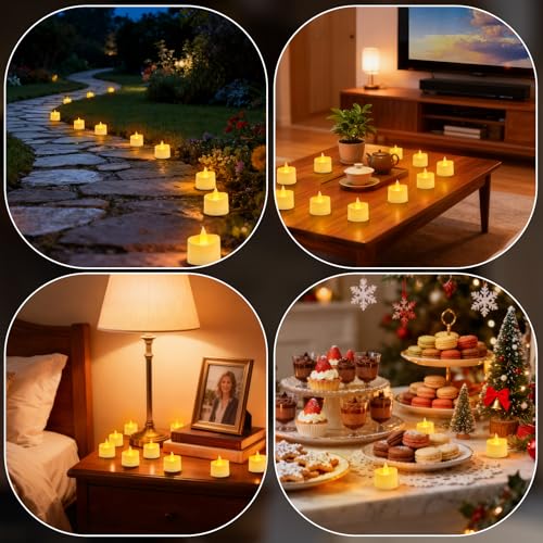 Image of Realistic Flameless LED Tea Lights - Battery-Powered Dancing Flame Candles for Weddings, Halloween, Votives | Safe Child-Resistant, Flickering Ambiance Decor (Ivory Base, 100 Pack)