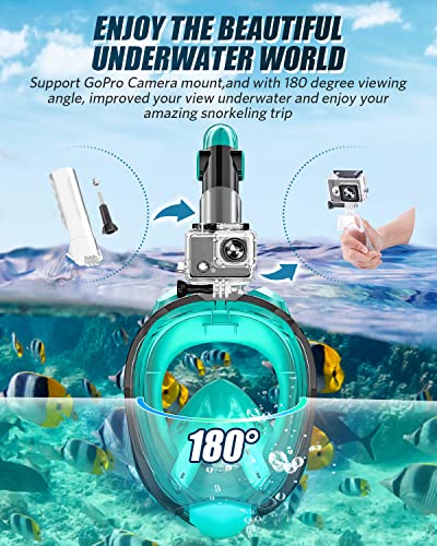 Qingsong Full Face Snorkel Mask For Adults & Kids, Snorkeling Gear With Camera Mount, Foldable 180 Degree Panoramic View Snorkeling Set Anti-Fog Anti-Leak #TOP3