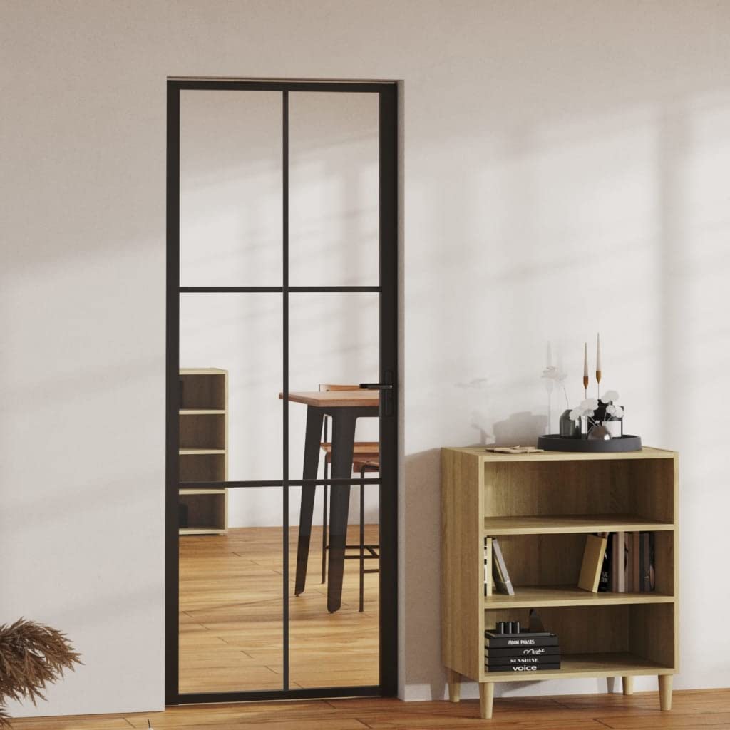 vidaXL Black Aluminum and ESG Glass Interior Door - 29.9