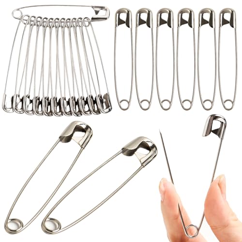 HAPYSHOOP 60 Pieces Large Safety Pins 3 Inch Metal Safety Pins Sliver Heavy Duty Safety Pin for Sewing, Baby Clothing, Diapers, Laundry, Decorations
