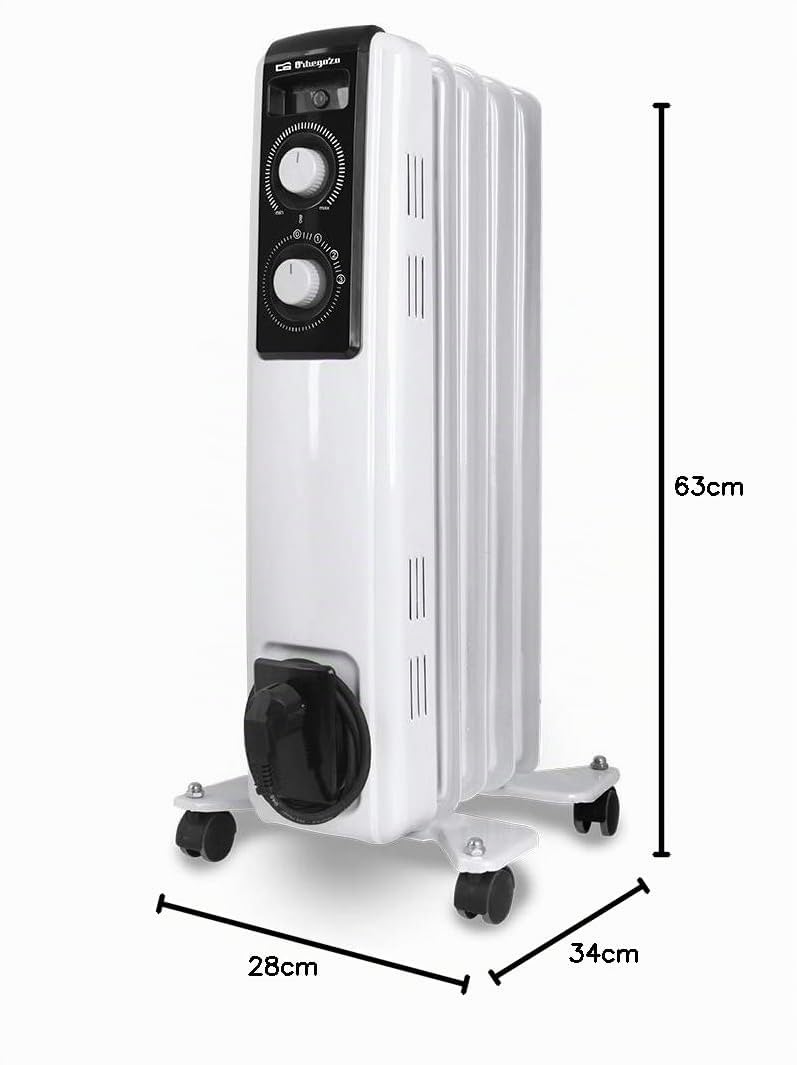 Orbegozo RF 1000, radiatore ad olio, potenza 1000 W, 5 elementi, termostato regolabile, luci LED, 2 livelli di potenza