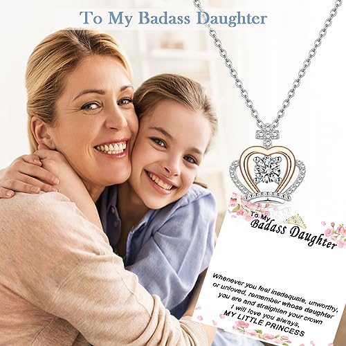 Daughter Gifts for Daughters from Mothers Dad Mom, To My Badass Daughter Crown Necklace Gifts for Women Girls, Cute Daughter Birthday Christmas Gifts for Her4