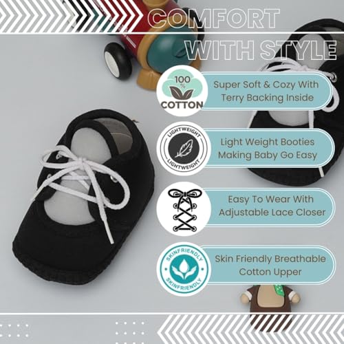 Image of Neska Moda 6 To 12 Months Baby Boys & Baby Girls Cute Soft Cotton Pre-Walker Lace Booties-BT4713