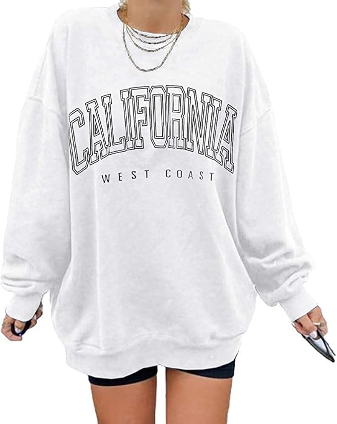 Kaxindeb Women's Los Angeles California Oversized Batwing Long Sleeve Sweatshirts Crewneck Pullover Tops
