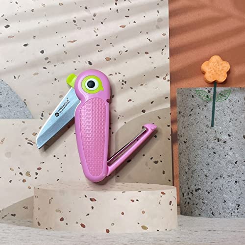 VSL VANSLENSON 2 in 1 Small Folding Knife Super Cute Bird Knife with Peeler 2.5' Blade Mini Pocket Size EDC Pink Bird