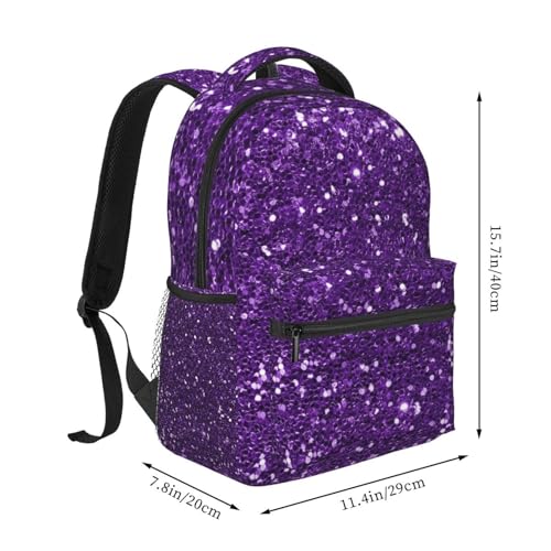 Dark Purple Glitter 15 Inch Backpack for Men Women Adjustable Laptop Backpacks Shoulder Bag for Travel Hiking Outdoor2