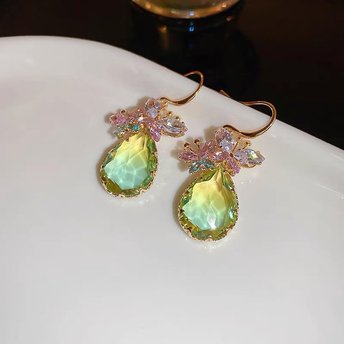 Crystal Teardrop Dangle Butterfly Earrings for Women, Clear CZ Dangling Statement Earrings Jewelry Gift For Party - Image 5