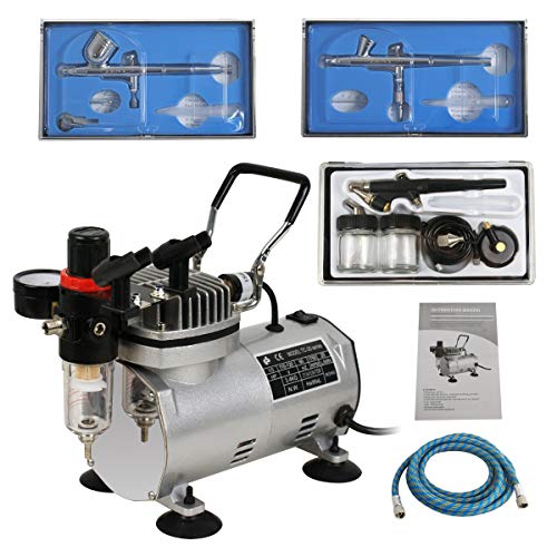 ZENY 1/5HP Multi-Purpose Pro Airbrushing Compressor Kit System w/ 3 Airbrushes, 6' Air