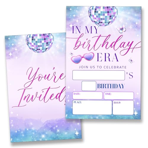YLKJSTYS Teen Girl Birthday Party Invitations in My Birthday Era Invitations (20 Cards with Envelopes) Double Sided Design