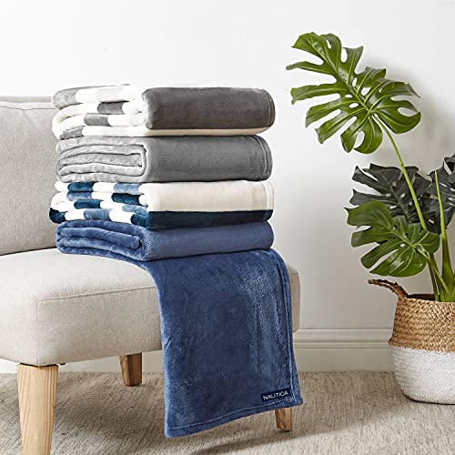 Image of Nautica - Throw Blanket, Super Soft & Cozy Fleece Blanket, Lightweight Plush Bedding for Couch & Bed (Awning Stripe Navy, 50' x 60')