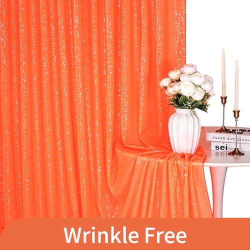 Image of Orange Party Decor Sequin Curtains 4Pcs 2FTx8FT Halloween Photo Backdrop Wedding Glitter Fabric Backdrops Birthday Party Background Christmas Home Decoration