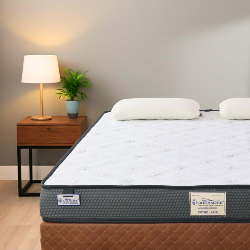 DREAMZEE Ortho-Back™ 100% Natural Latex with Bonded Foam Mattress King Size 78x72x8 Inches + 2pcs Memory Pillows (Worth Rs 3000) | Hybrid Series | Orthopedic Hard Comfort | 7 Years Warranty