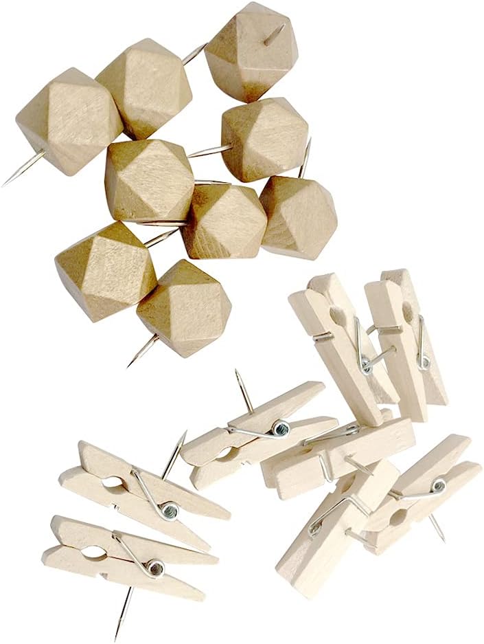 かわいい 木製 画鋲 50個セット ひし型 30個 ピンチ型 個