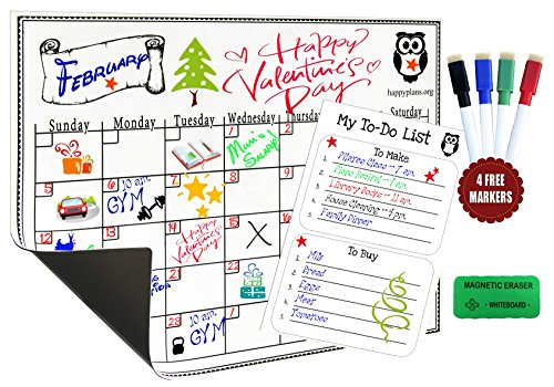 Magnetic Calendar 16”x12” Dry Erase Calendar for Refrigerator, Home & Office – Perfect Set Includes Calendar for Fridge, Magnetic to-Do List, 4 Colored Markers, Magnetic Whiteboard Eraser