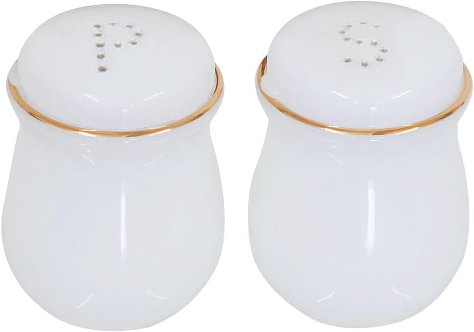 Barski Glass Salt & Pepper Shaker – Set of 2 Shakers, White with Gold Rim, 2.3" Height – Elegant Shakers for Dining Table, Kitchen, Parties, Cooking, Entertaining, and Special Occasions