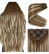 Ve Sunny Clip in Hair Extensions Balayage Human Hair Clip in Extensions Ombre Chestnut Brown to P...