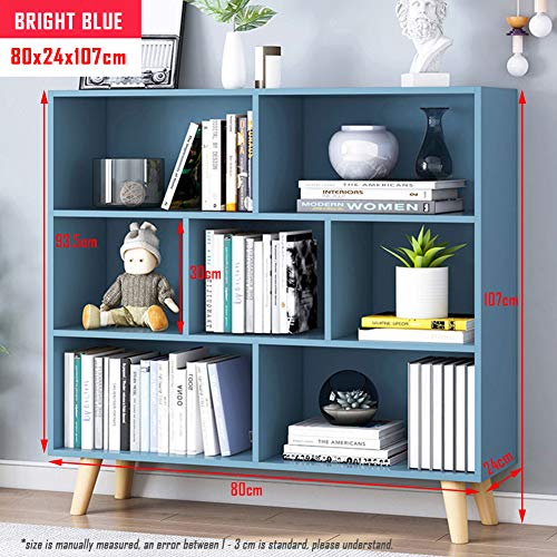 Image of IOTXY Wooden Open Shelf Bookcase - 3-Tier Bookshelf with Legs, Bright Blue
