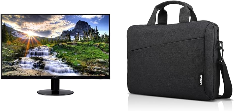 Acer 21.5 inç Full HD (1920 x 1080) IPS Ultra-ince Sıfır Çerçeve Bilgisayar Monitörü (HDMI ve VGA Port) ve Lenovo Dizüstü Bilgisayar Çantası T210, Dizüstü veya Tablet için Messenger Omuz Çantası