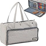HOMEST Portable Knitting Tote Bag, Yarn Storage Organizer for Yarn and Knitting Needles, Crochet Hooks and Other Accessories, with 3 Oversized Grommets, Ripple, (Patent Pending)