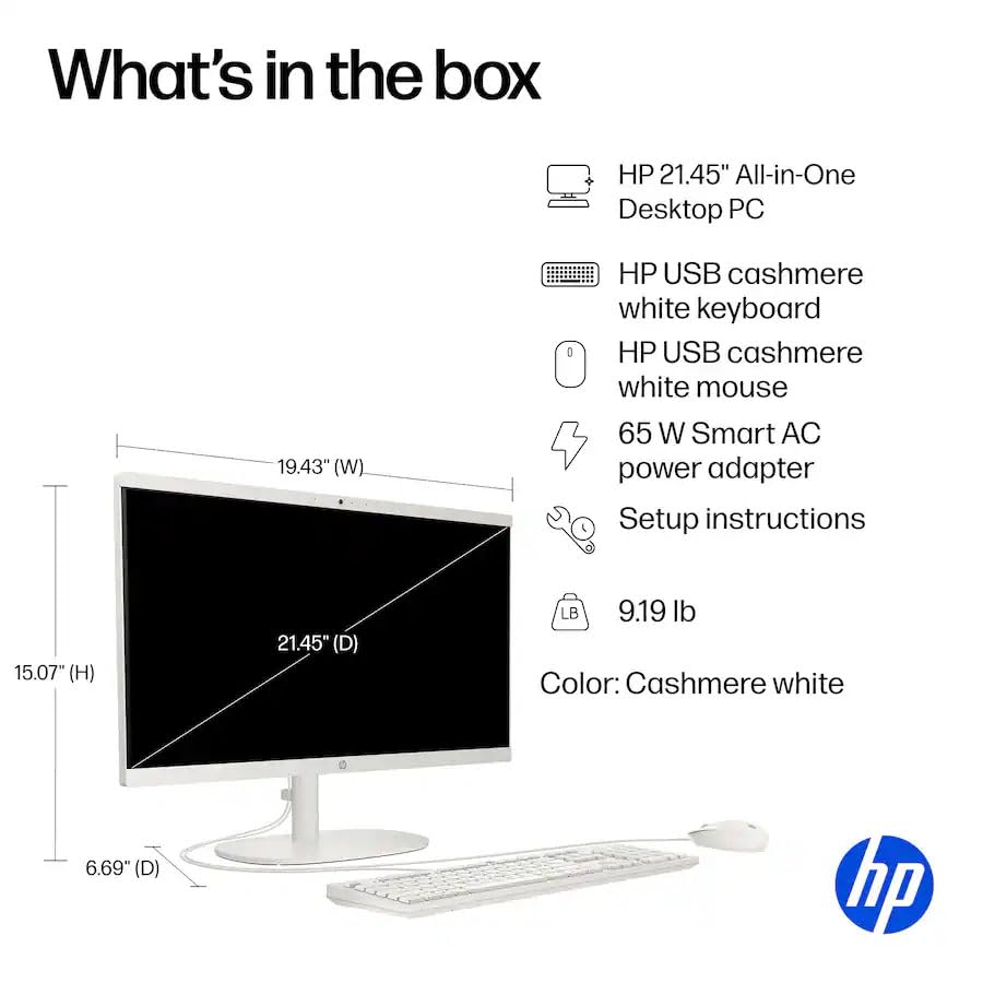 Image of HP 21.5 inch FHD All-in-One Desktop Computer, 32GB RAM 128GB UFS, Quad-Core Intel N100 Processor, Keyboard & Mouse Included, PLUSERA 8-in-1 Hub, Windows 11 Home, White