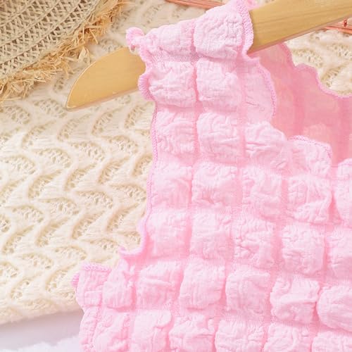 Image of Little Girls 2pcs Sleeveless Lettuce Trim Ruffle Tank Tops and Pleated Elastic Waist Short Sets with Bag
