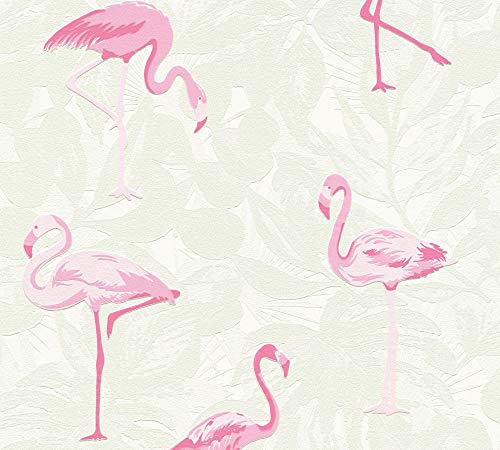 A.S. Création vliesbehang Club Tropicana behang met flamingo's 10,05 m x 0,53 m crème roze wit Made in Germany 359801… - Image 3