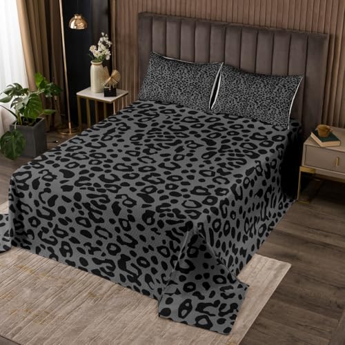 jejeloiu Black Gray Leopard Bedspread for Girls Boys Kids Queen Size Cheetah Coverlet Set Animal Print Quilted Coverlet Safari Room Decor Breathable Soft Lightweight