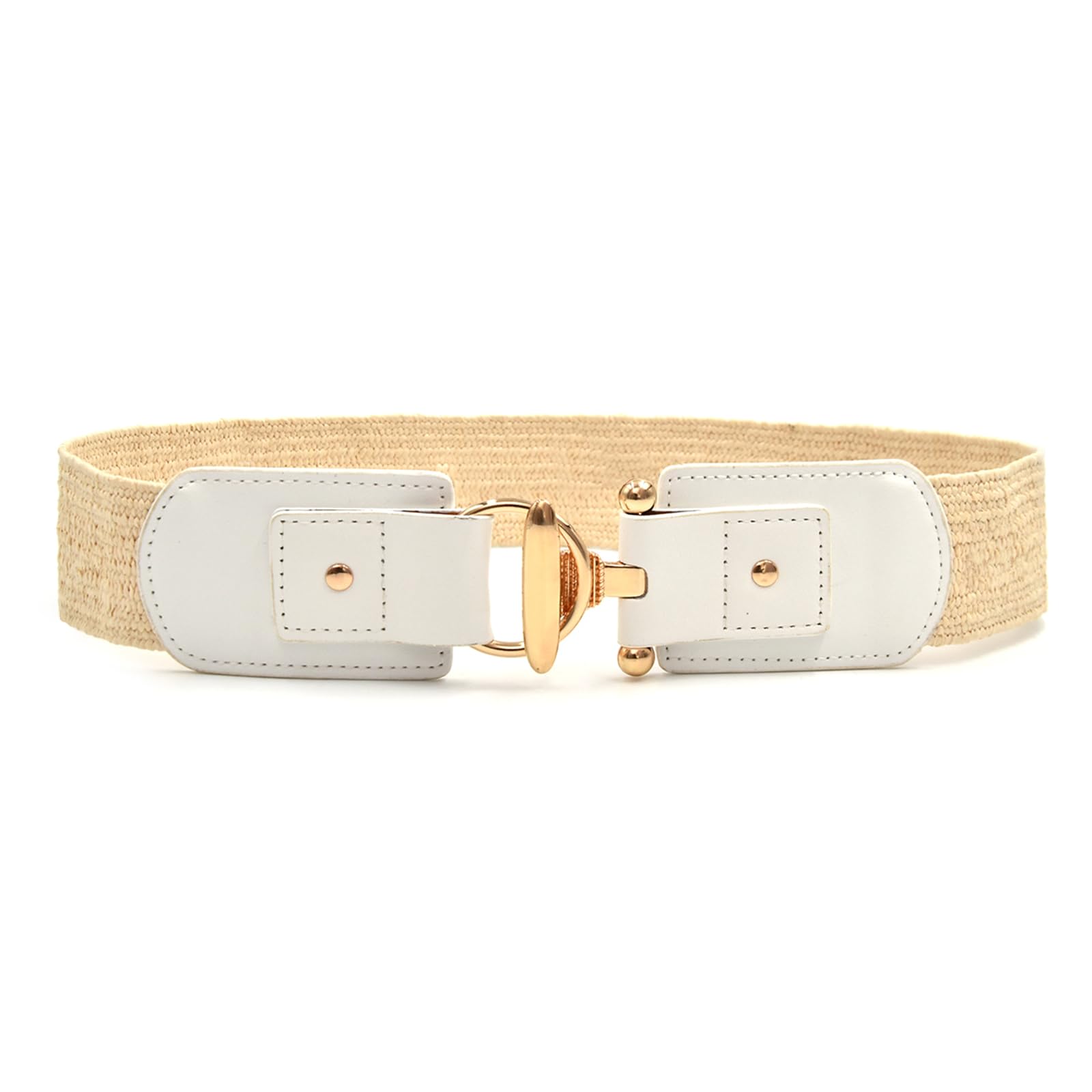 MICFENY Retro Adjustable Waist Cincher Elastic Woven PP Straw Belt Natural Texture Gold Clasp Women's Fashion Accessory