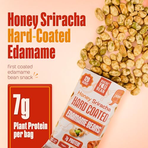 Image of Where You Bean Hard Coated Edamame Beans Snack (Honey Sriracha) - Crunchy and Roasted Edamame Beans Snack - Vegan, Plant Based Protein, Keto Friendly & Healthy Snacks for Adults 0.9 oz (Pack of 8)