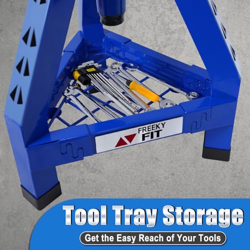 Image of Adjustable Shop Stool,Garage Mechanic Stool Chair,Work Seat for Workshop, Adjustable Height, 360 Swivel Padded Square Seat,Tool Storage, 350 LBS Capacity, Heavy Duty, Blue