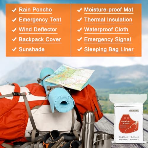 Image of 83 inch x 63 inch Emergency Blankets Mylar Thermal Blanket | Space Blankets Survival Mylar Blanket Perfect for Outdoors, Hiking, Camping Survival