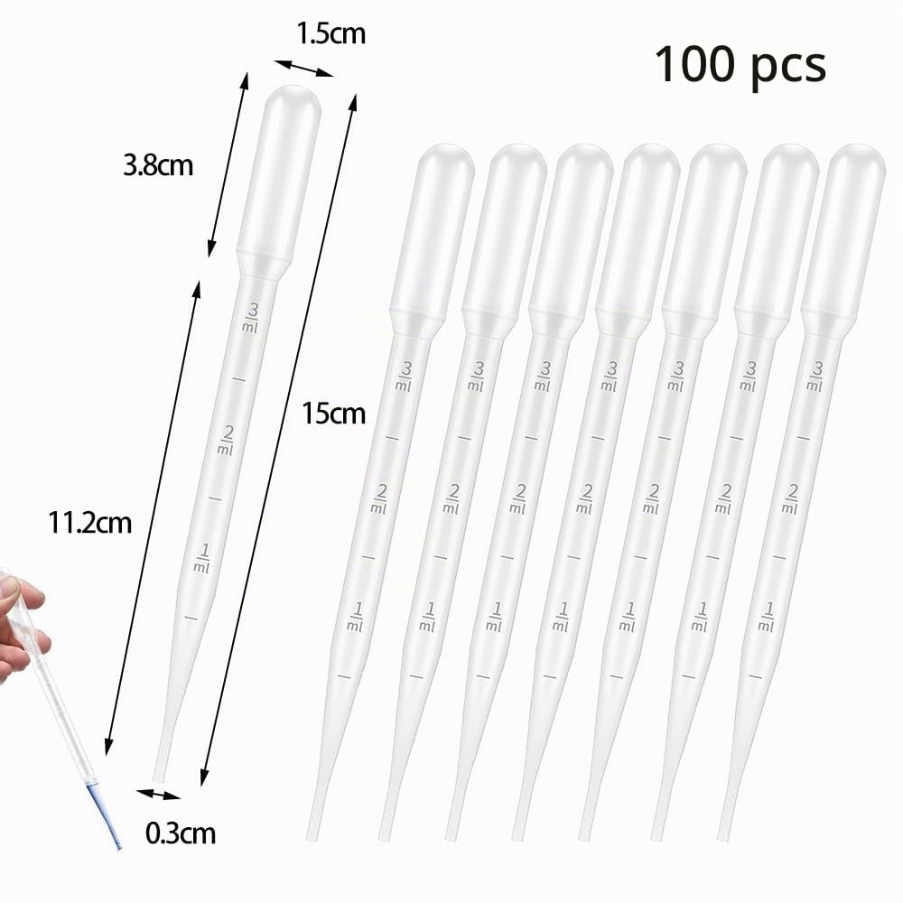 100 Pièces Pipettes de Transfert 3ML Pipette en Plastique Pipettes de Graduée Jetables pour Laboratoire Expérience D'huile Essentielle Peinture