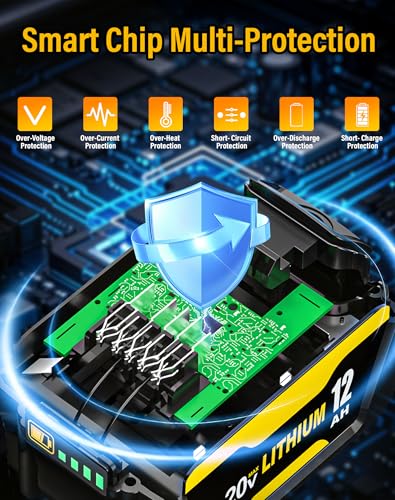 Image of 2Pack 12.0Ah Battery Replacement for Dewalt 20V MAX Battery and Charger Combo Compatible with Dewalt 20 Volt Lithium-Ion Batteries Cordless Power Tools