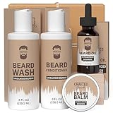 Crafted Beards Luxury Beard Grooming Kit - Beard Care Kit - Large 8oz Beard Wash / Beard Conditioner