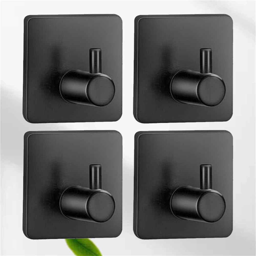 Lcanallyms Black A Wall Hooks, Coat Hook Bathroom Hooks 4Pcs Stainless Steel Self Adhesive Black Towel Heavy Duty Wall, E(Black A)