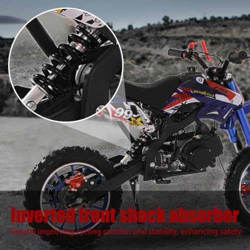 Image of 2026 New 50cc Dirt Bike for Kids 2-Stroke, Toddler Gas Powered Mini Bike with Front Rear Disc Brakes, Speeds up to 40KM /H, Gas Motorcycle for Children, Ideal Gifts for Boys Girls, Blue (Blue L)