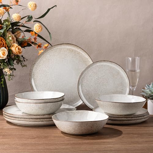 Image of AmorArc Ceramic Dinnerware Sets,Handmade Reactive Glaze Stoneware Plates and Bowls Sets,Highly Scratch Resistant | Dishwasher & Microwave Safe Dishes Set,Service for 4 (12pc)