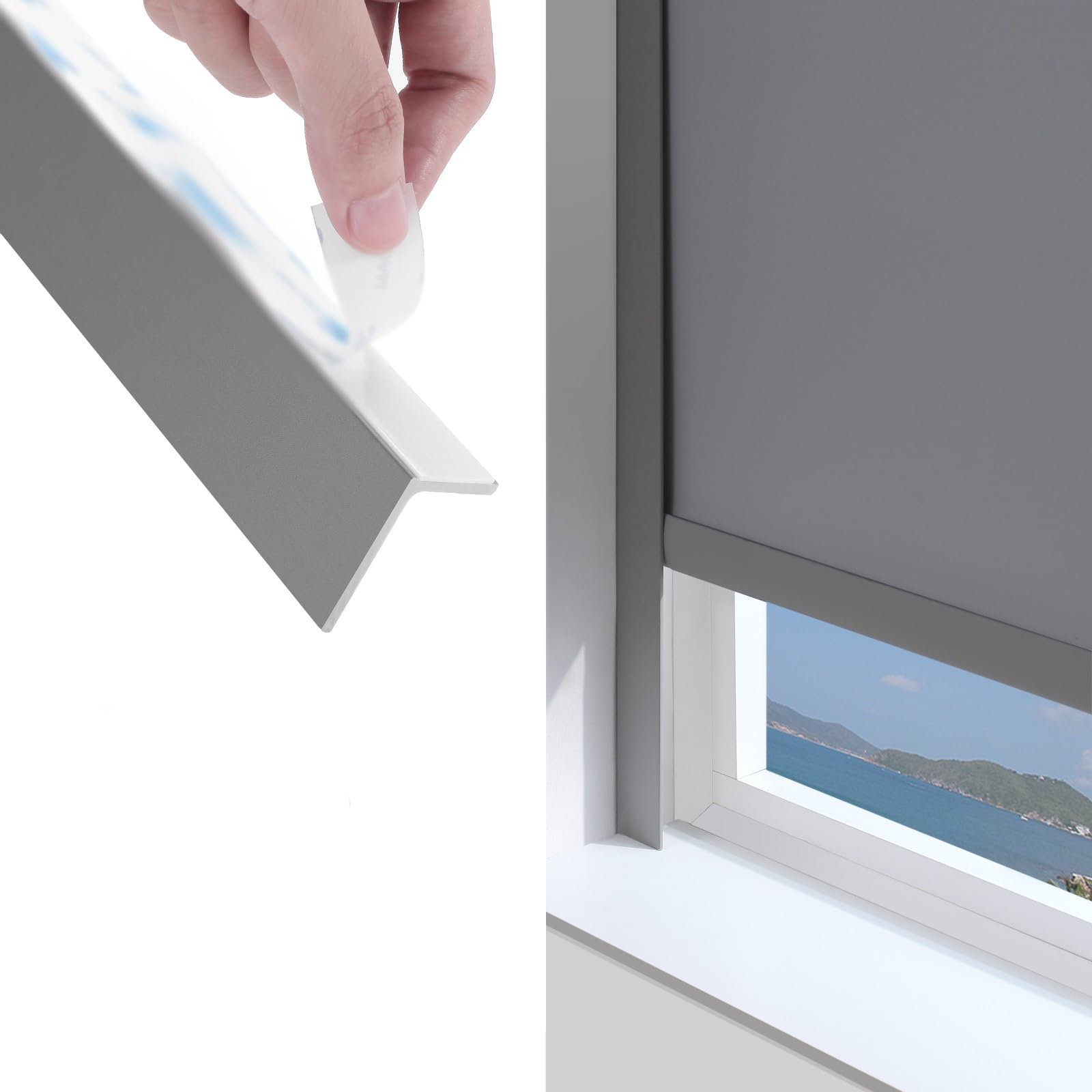 Roller Shade Light Blocking Strips Cuttable, White Black Grey Light Blockers/Slot for Blinds/Shades/Classroom/Door, Easy Install Window Side Shading Strips/Track(Grey,74in/188cm)